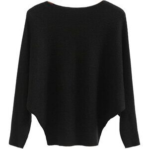 Women’s Oversized Sweater Light Knit Boat Neck Batwing Sleeve Casual Top
